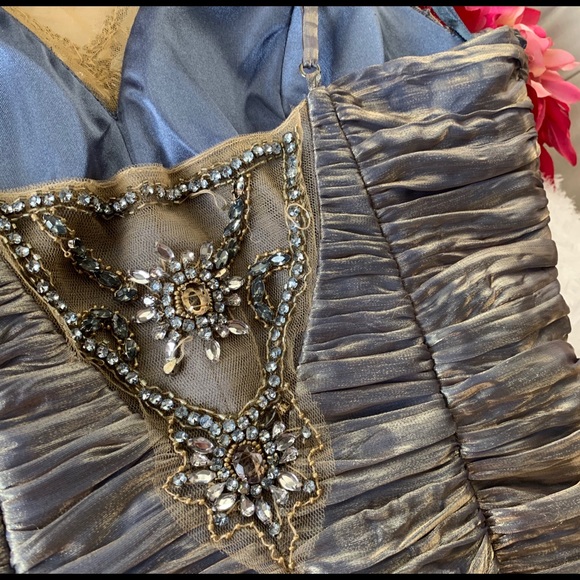 SUE WONG | Bronze Gold Crystal Nocturne Metallic Gatsby Gown Dress - Picture 6 of 8